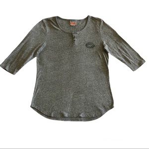 NY Jets T-Shirt Women’s L Gray Green Logo 3/4 Sleeve Football Junk Food NFL Team